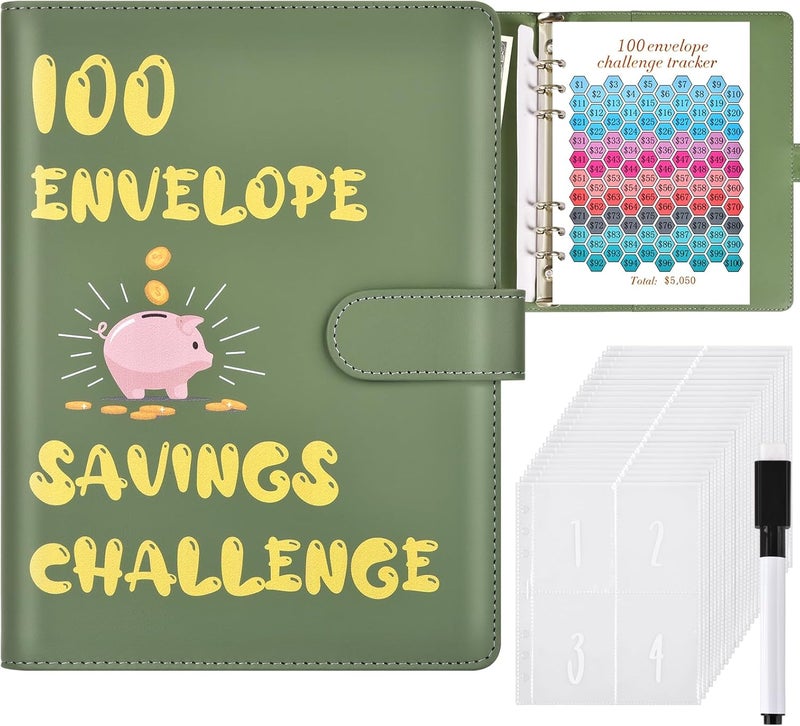 Wteehn 100 Envelopes Money Saving Challenge, Money Saving Binder, Savings Challenges Book With Envelopes, Cash Envelope Budget Binder Savings Book, 100 Day Savings $5050 Challenge Binder - Image 1